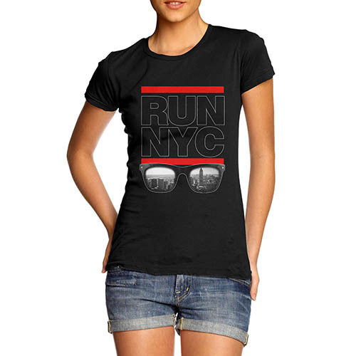 Womens Run NYC Glasses Hip Hop T-Shirt