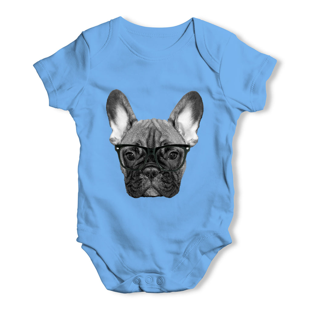 Hipster French Bulldog Nerdy Baby Grow Bodysuit