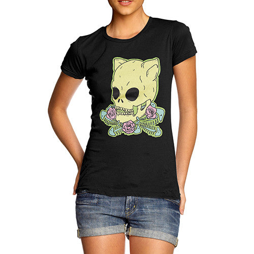 Women's Cat Skull & Roses T-Shirt