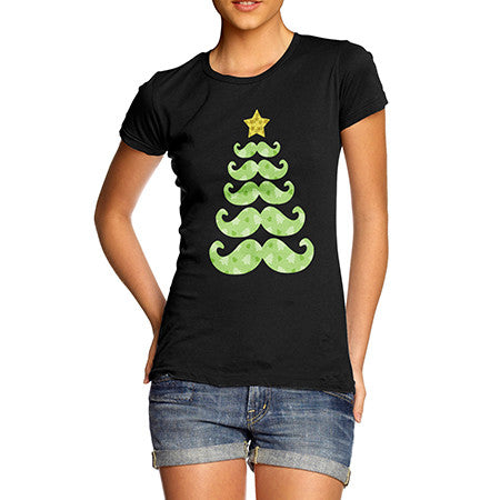 Womens Moustache Christmas Tree T-Shirt
