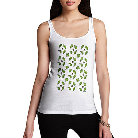 Women's Green Leaves Pattern Print Tank Top