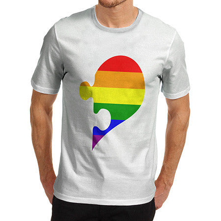 Men's Left Rainbow Puzzle Heart T-Shirt