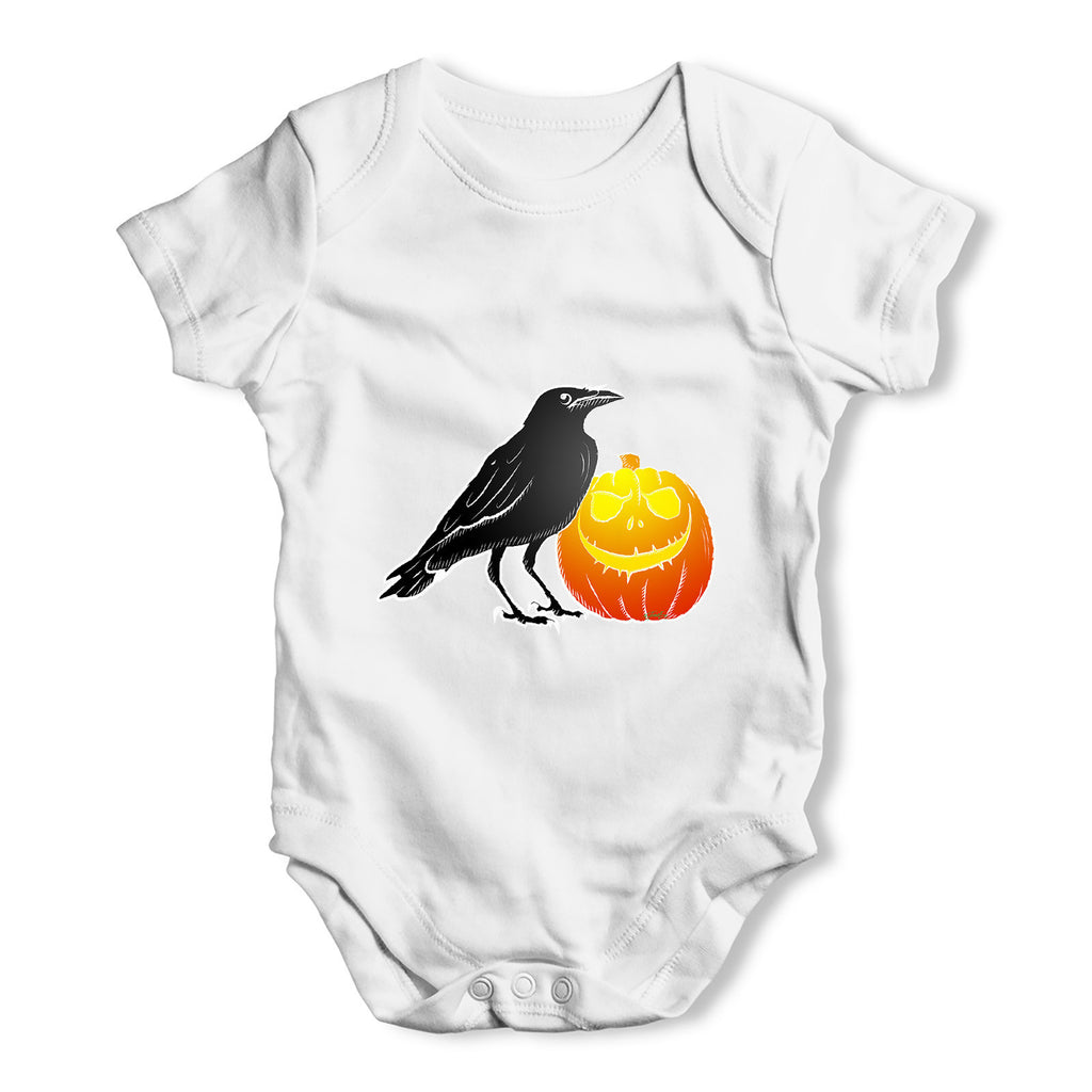 Halloween Black Crow and Pumpkin Baby Grow Bodysuit