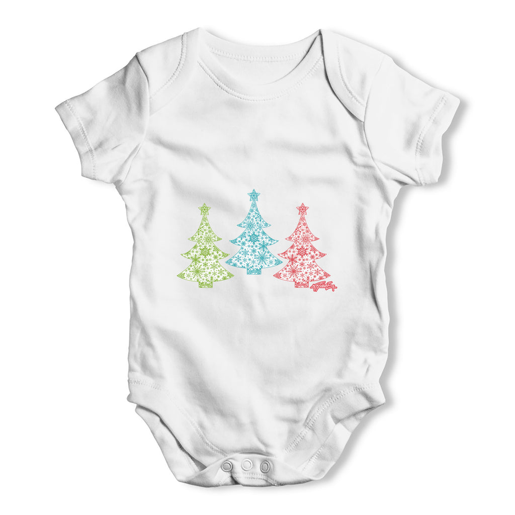 Festive Snowflake Christmas Trees Baby Grow Bodysuit