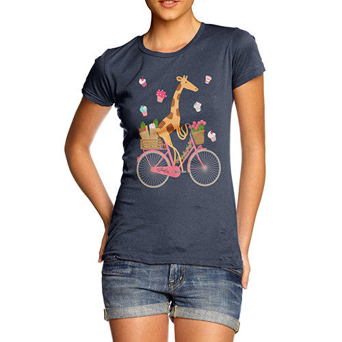 Women's Happy Giraffe Riding A Bicycle T-Shirt