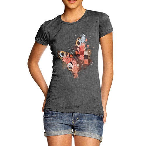 Women's Watercolour Pixel Peacock Butterfly T-Shirt