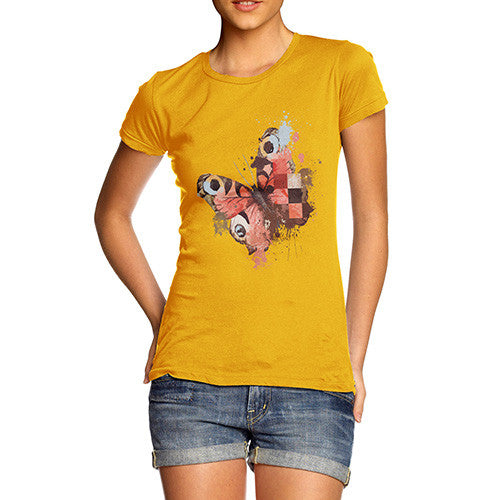 Women's Watercolour Pixel Peacock Butterfly T-Shirt