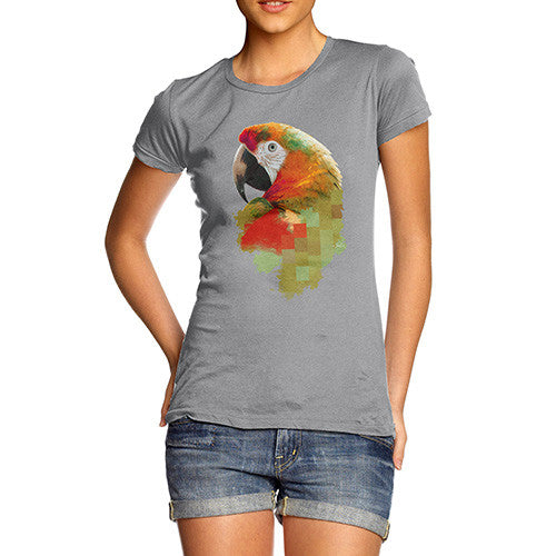Women's Watercolour Pixel McCaw Parrot's Face T-Shirt