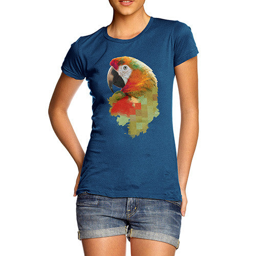 Women's Watercolour Pixel McCaw Parrot's Face T-Shirt