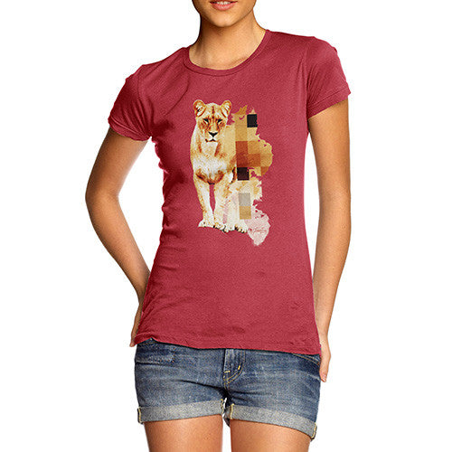 Women's Watercolour Pixel Lion T-Shirt