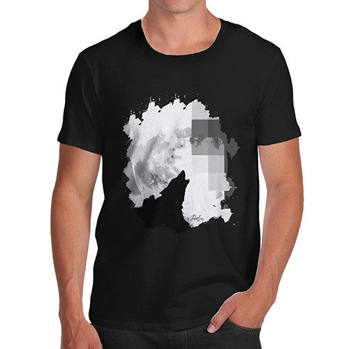 Men's Watercolour Pixel Wolf Moon T-Shirt