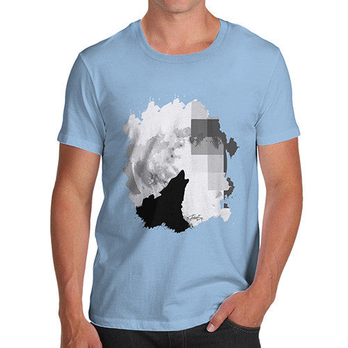 Men's Watercolour Pixel Wolf Moon T-Shirt