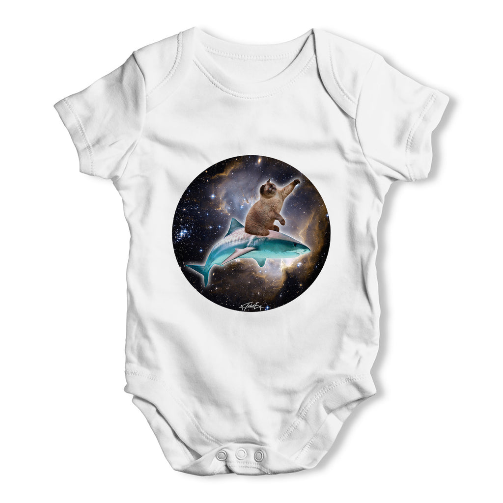 Cat Riding A Shark In Space Baby Grow Bodysuit