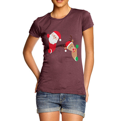 Women's Santa & Rudolph Peekaboo T-Shirt