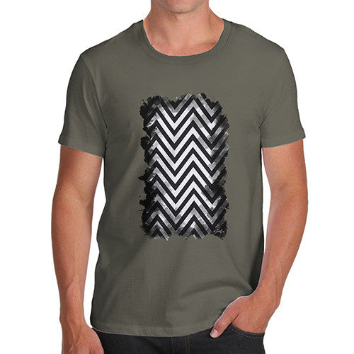 Men's Black & White Geometric Chevron Pattern T-Shirt