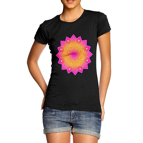 Women's Geometric Pink & Orange Mandala T-Shirt