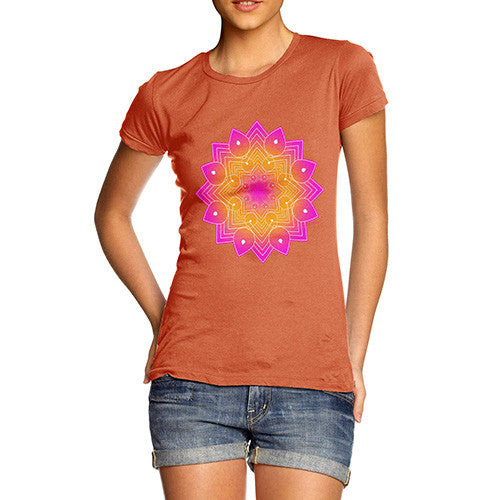 Women's Geometric Pink & Orange Mandala T-Shirt