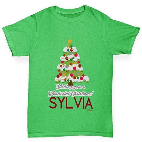 Wonderful Christmas Tree Personalised Girl's T-Shirt 