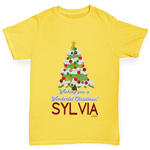 Wonderful Christmas Tree Personalised Girl's T-Shirt 