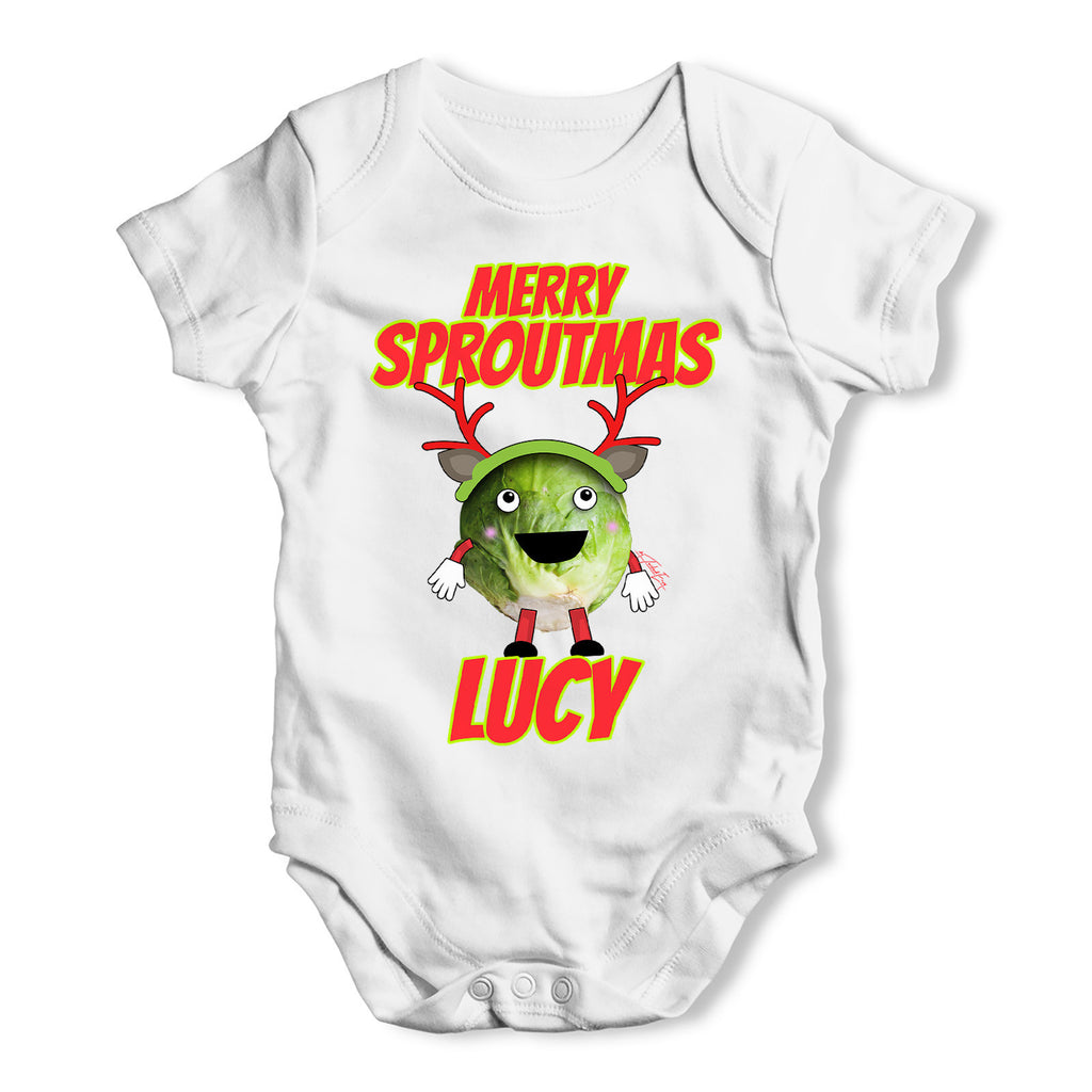 Personalised Merry Sproutmas Antlers Baby Grow Bodysuit