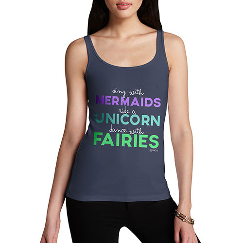 Funny Tank Top For Women Sing With Mermaids Women's Tank Top Small Navy