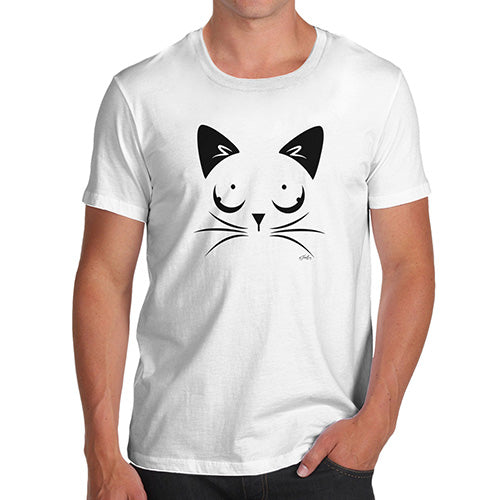 Funny T-Shirts For Men Cat Eyes Men's T-Shirt Small White