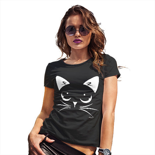 Womens Humor Novelty Graphic Funny T Shirt Cat Eyes Women's T-Shirt Small Black