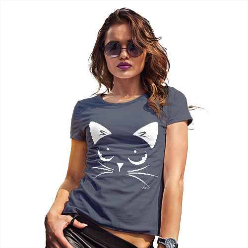 Novelty Tshirts Women Cat Eyes Women's T-Shirt Medium Navy