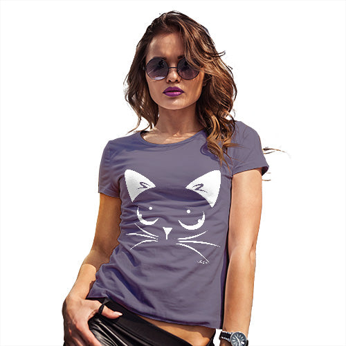 Novelty Tshirts Women Cat Eyes Women's T-Shirt Small Plum