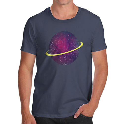 Funny Tee For Men Space Planet Men's T-Shirt Large Navy