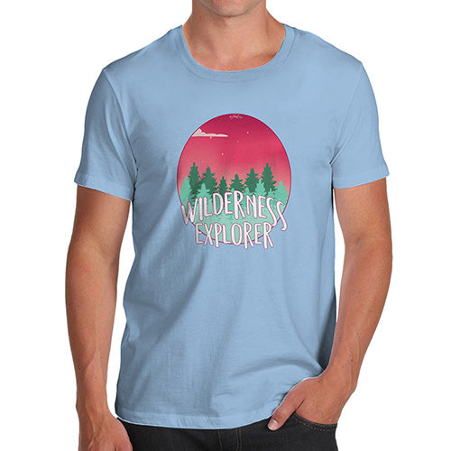 Novelty Tshirts Men Funny Wilderness Explorer Men's T-Shirt Small Sky Blue