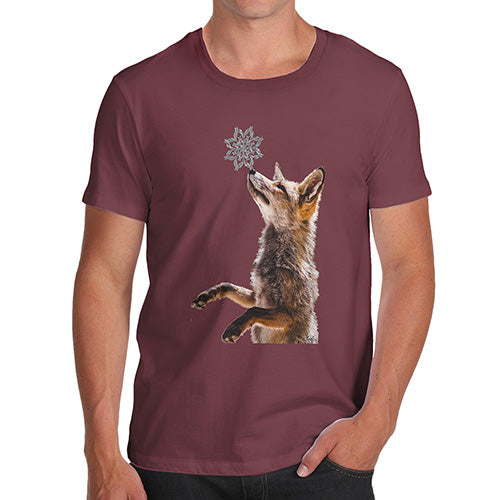 Novelty T Shirts For Dad Snowflake Fox Men's T-Shirt X-Large Burgundy