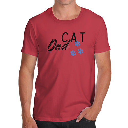 Novelty T Shirt Christmas Cat Dad Paws Men's T-Shirt Large Red