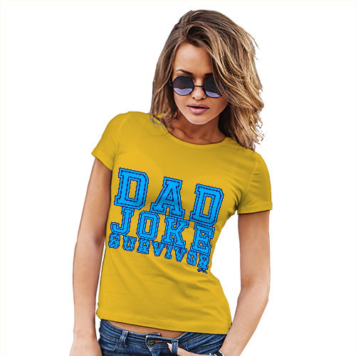 Novelty Tshirts Women Dad Joke Survivor Women's T-Shirt X-Large Yellow