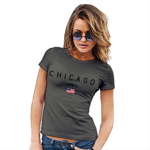 Womens Humor Novelty Graphic Funny T Shirt Chicago Illi Women's T-Shirt Large Khaki