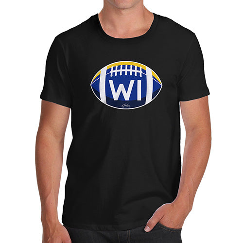 Mens T-Shirt Funny Geek Nerd Hilarious Joke WI Wisconsin State Football Men's T-Shirt Large Black