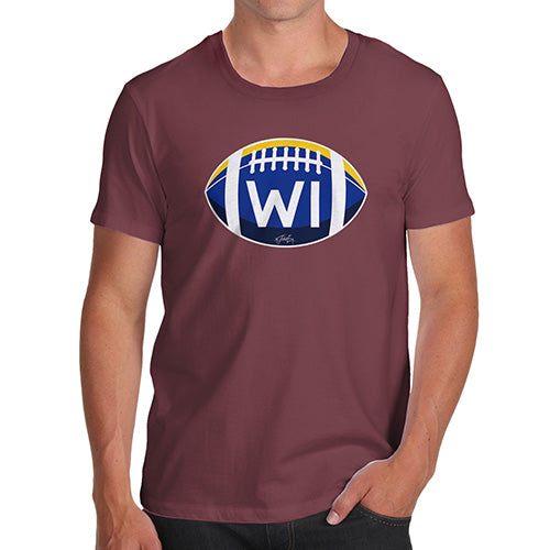 Novelty T Shirts For Dad WI Wisconsin State Football Men's T-Shirt X-Large Burgundy