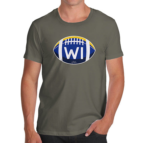 Novelty Tshirts Men WI Wisconsin State Football Men's T-Shirt Medium Khaki