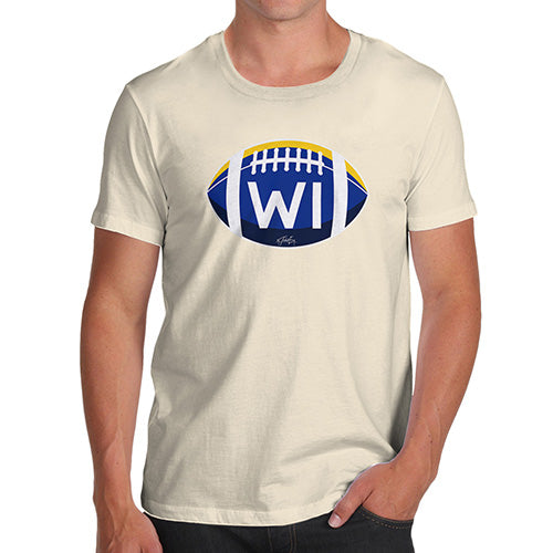 Funny T Shirts For Men WI Wisconsin State Football Men's T-Shirt Large Natural