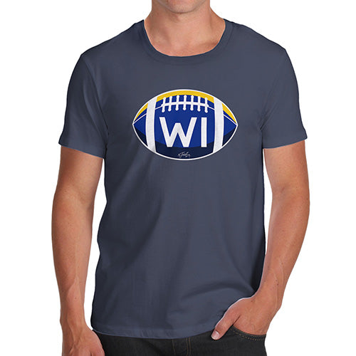 Funny Tee For Men WI Wisconsin State Football Men's T-Shirt Small Navy