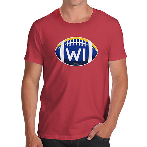Funny T-Shirts For Guys WI Wisconsin State Football Men's T-Shirt Large Red