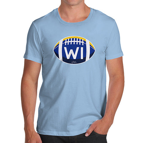 Mens Novelty T Shirt Christmas WI Wisconsin State Football Men's T-Shirt Medium Sky Blue