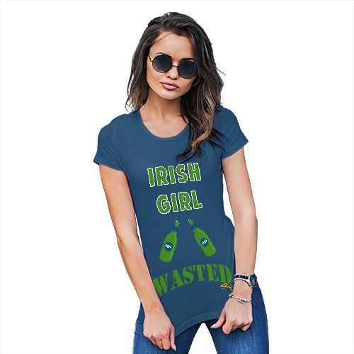 Funny Tshirts For Women Irish Girl Wasted Bottles Women's T-Shirt Large Royal Blue