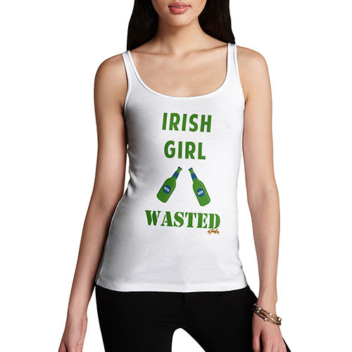 Funny Tank Top For Women Sarcasm Irish Girl Wasted Bottles Women's Tank Top Small White