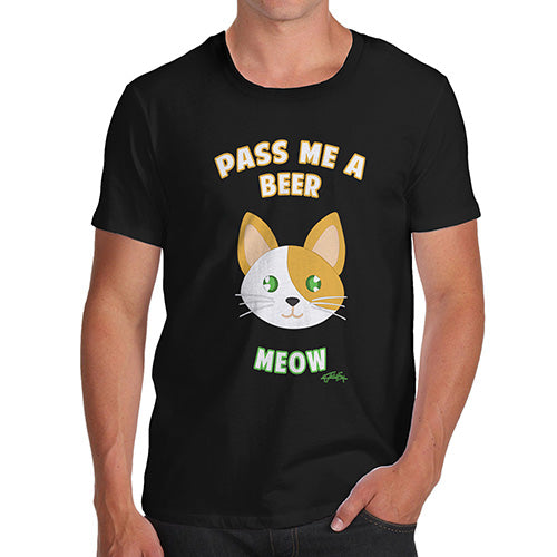 Funny T-Shirts For Guys Pass Me A Beer Meow Men's T-Shirt Small Black