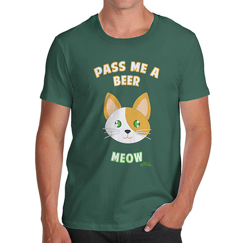 Funny Mens Tshirts Pass Me A Beer Meow Men's T-Shirt Small Bottle Green