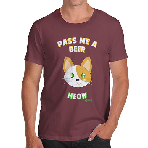 Mens Humor Novelty Graphic Sarcasm Funny T Shirt Pass Me A Beer Meow Men's T-Shirt Large Burgundy