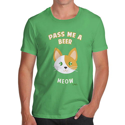 Mens Novelty T Shirt Christmas Pass Me A Beer Meow Men's T-Shirt X-Large Green