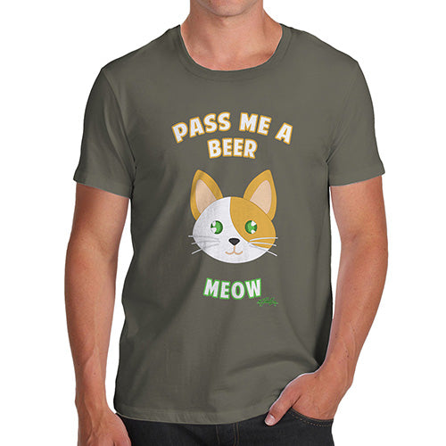 Mens Novelty T Shirt Christmas Pass Me A Beer Meow Men's T-Shirt X-Large Khaki
