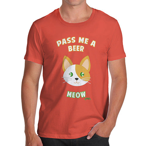 Mens Funny Sarcasm T Shirt Pass Me A Beer Meow Men's T-Shirt Large Orange